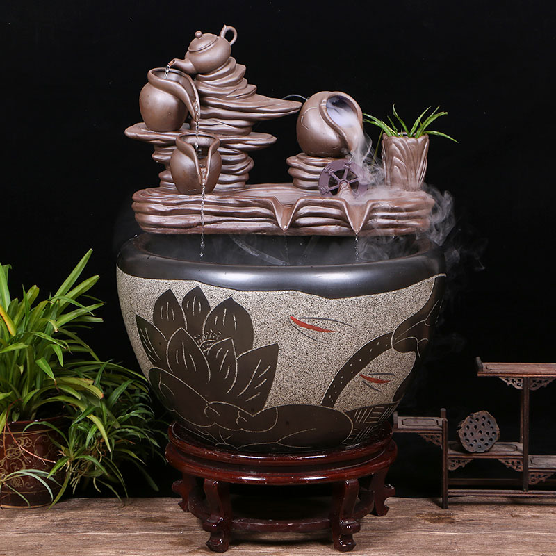 Jingdezhen ceramic goldfish bowl sitting room floor balcony office home furnishing articles circulating water courtyard big fish tank