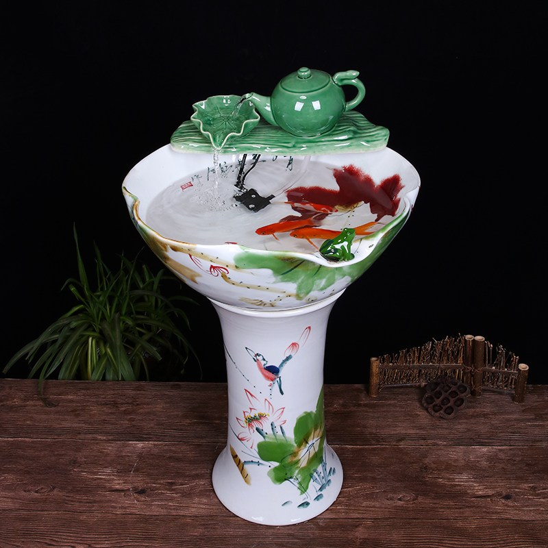 Ceramic floor pillar type tank basin large fish bowl lotus lotus lotus tortoise household gardens furnishing articles