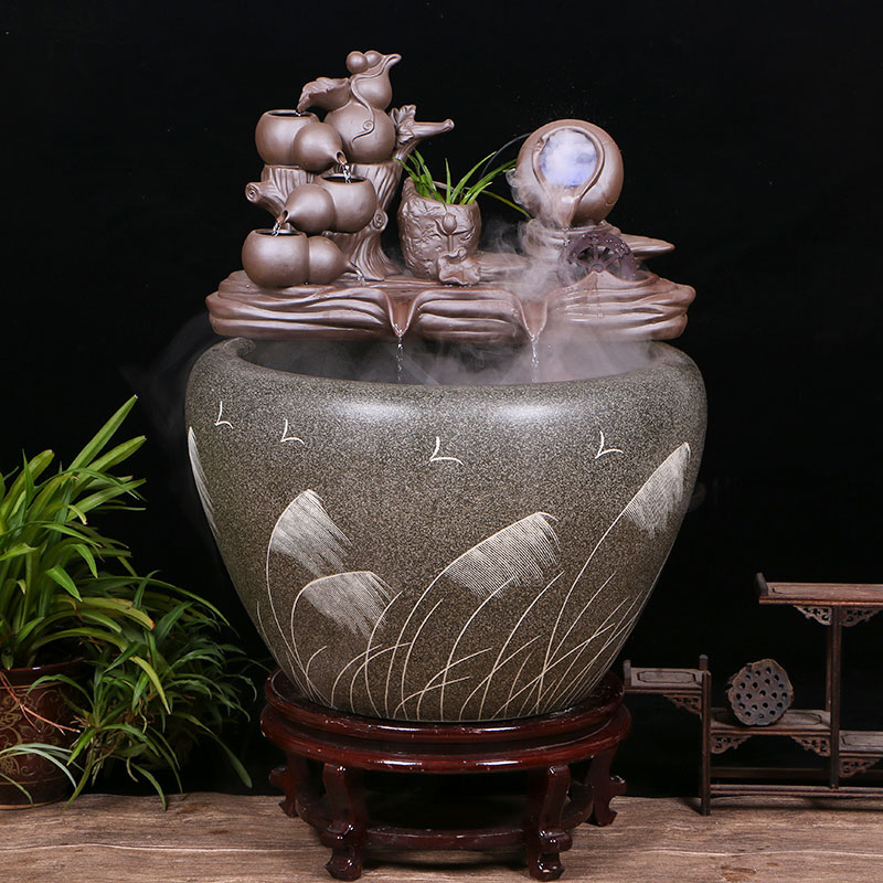 Jingdezhen ceramic goldfish bowl sitting room floor balcony office home furnishing articles circulating water courtyard big fish tank