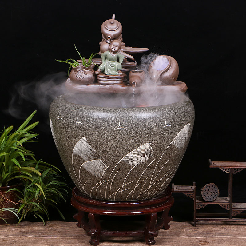 Jingdezhen ceramic goldfish bowl sitting room floor balcony office home furnishing articles circulating water courtyard big fish tank