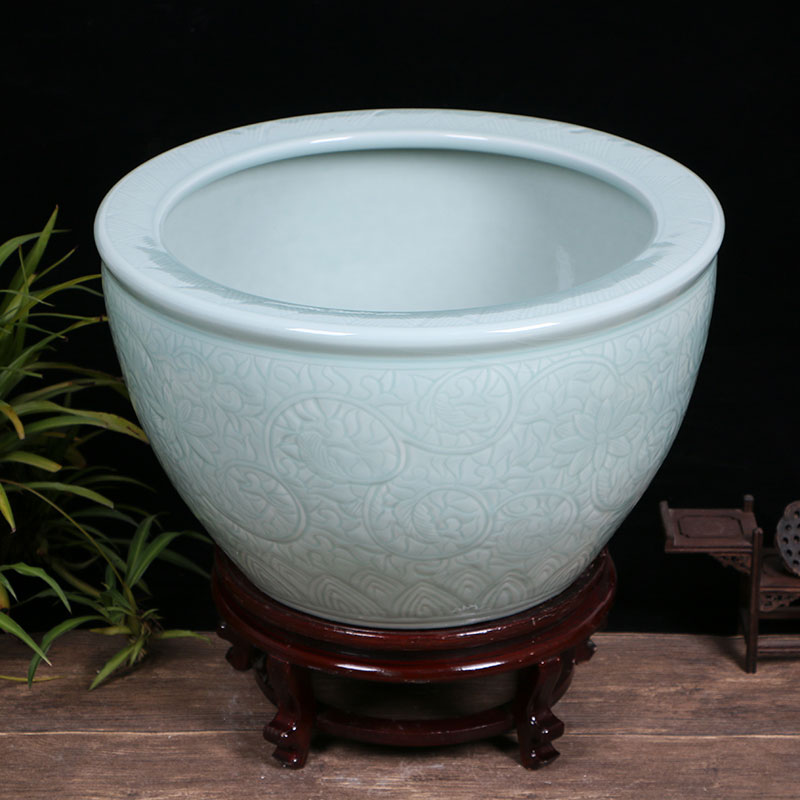 Jingdezhen ceramic aquarium restoring ancient ways is archaize turtle cylinder basin of water lily lotus goldfish bowl lotus cylinder extra large