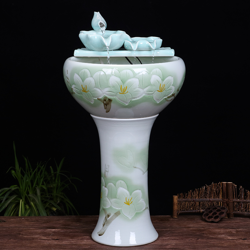 Ceramic floor pillar type tank basin large fish bowl lotus lotus lotus tortoise household gardens furnishing articles