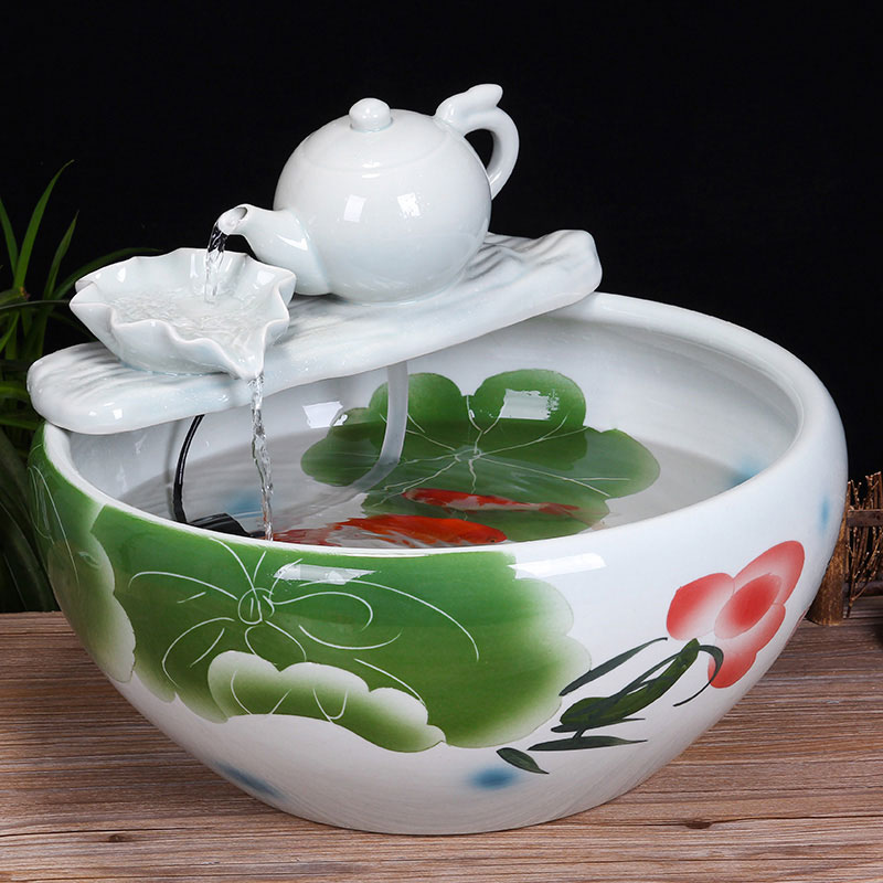 Jingdezhen ceramic aquarium desktop fountain water tank 2 small gold sitting room aquarium fish bowl