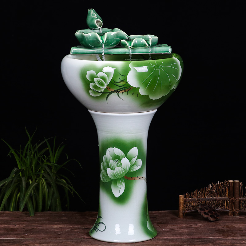 Ceramic floor pillar type tank basin large fish bowl lotus lotus lotus tortoise household gardens furnishing articles