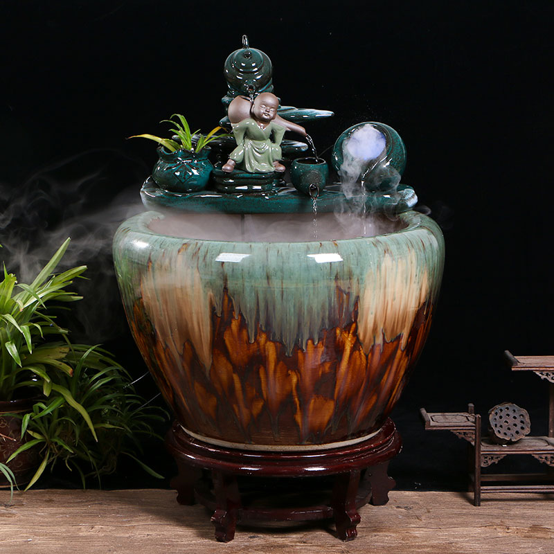 Jingdezhen ceramic goldfish bowl sitting room floor balcony office home furnishing articles circulating water courtyard big fish tank