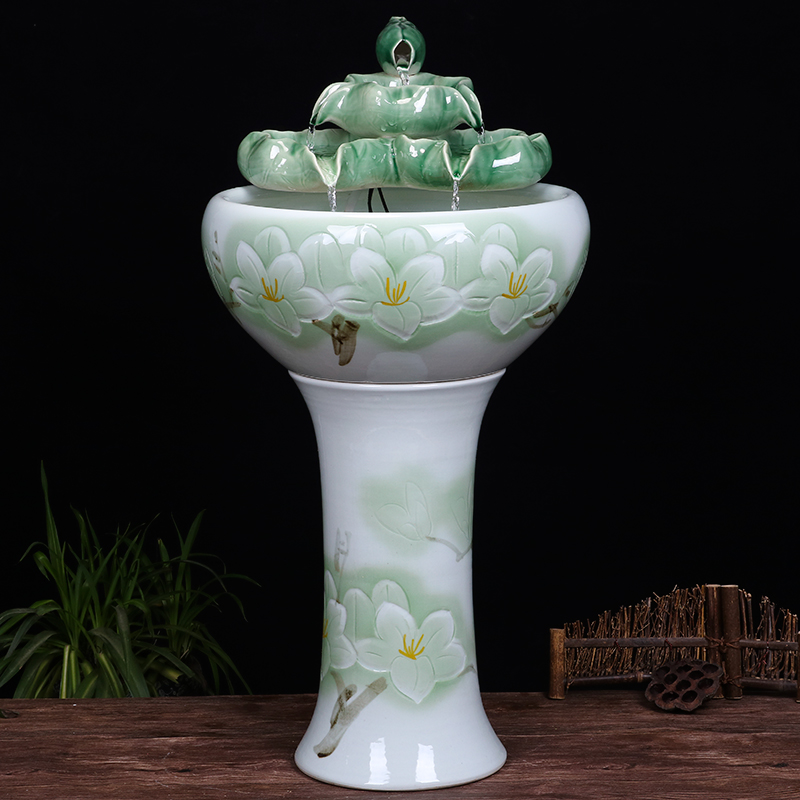 Ceramic floor pillar type tank basin large fish bowl lotus lotus lotus tortoise household gardens furnishing articles