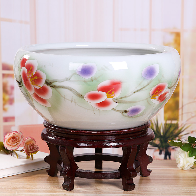 Jingdezhen ceramic aquarium large fish basin bowl lotus lotus lotus tortoise cylinder sitting room feng shui goldfish bowl