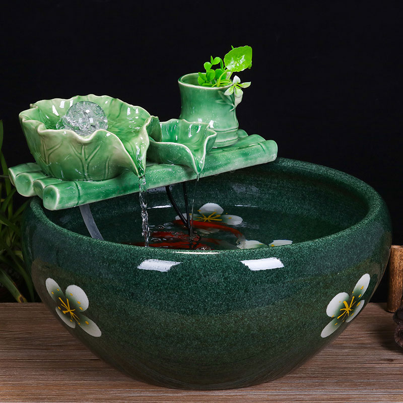 Jingdezhen ceramic tank sitting room desktop fountain water tank household small feng shui aquarium fish bowl