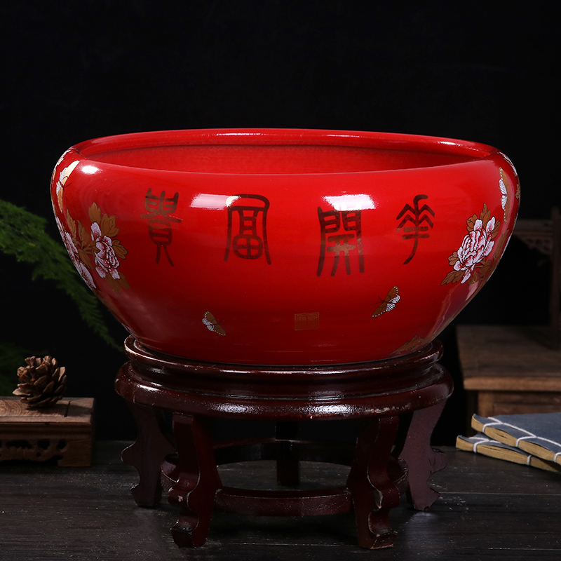 Jingdezhen ceramic aquarium desktop goldfish bowl sitting room large water lily bowl lotus basin tortoise cylinder refers to porcelain basin