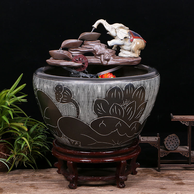 Jingdezhen ceramic goldfish bowl sitting room floor balcony office home furnishing articles circulating water courtyard big fish tank