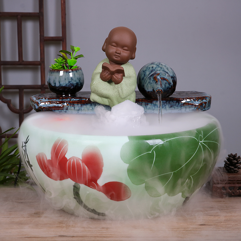 Ceramic aquarium water fountain furnishing articles sitting room desktop small Chinese style household geomantic a goldfish bowl fish bowl