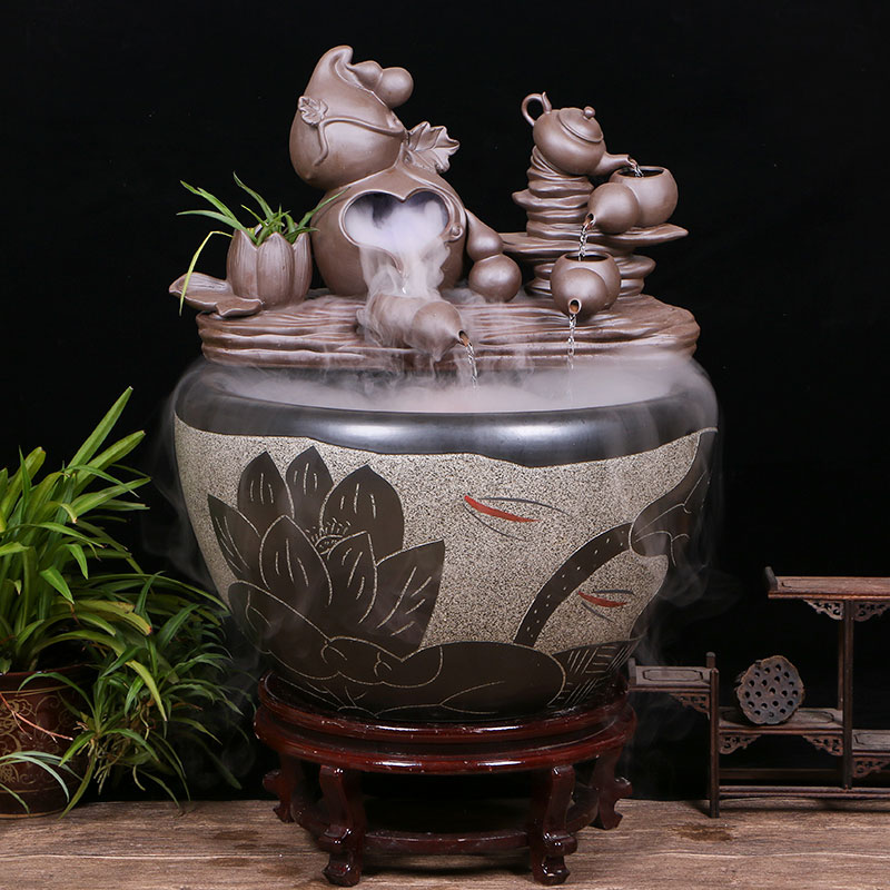 Jingdezhen ceramic goldfish bowl sitting room floor balcony office home furnishing articles circulating water courtyard big fish tank