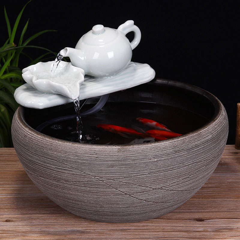 Jingdezhen ceramic aquarium desktop fountain water tank 2 small gold sitting room aquarium fish bowl