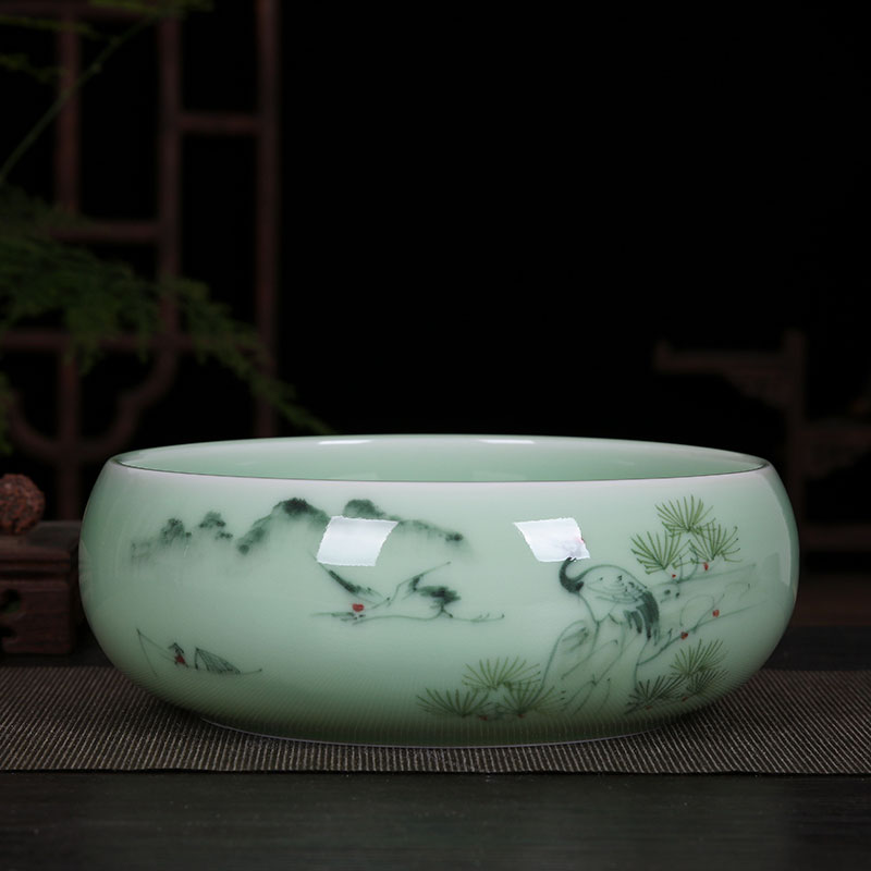 Jingdezhen chinaware lotus goldfish GangPen tortoise cylinder water lily lotus shallow bowl writing brush washer from large - sized refers to flower pot