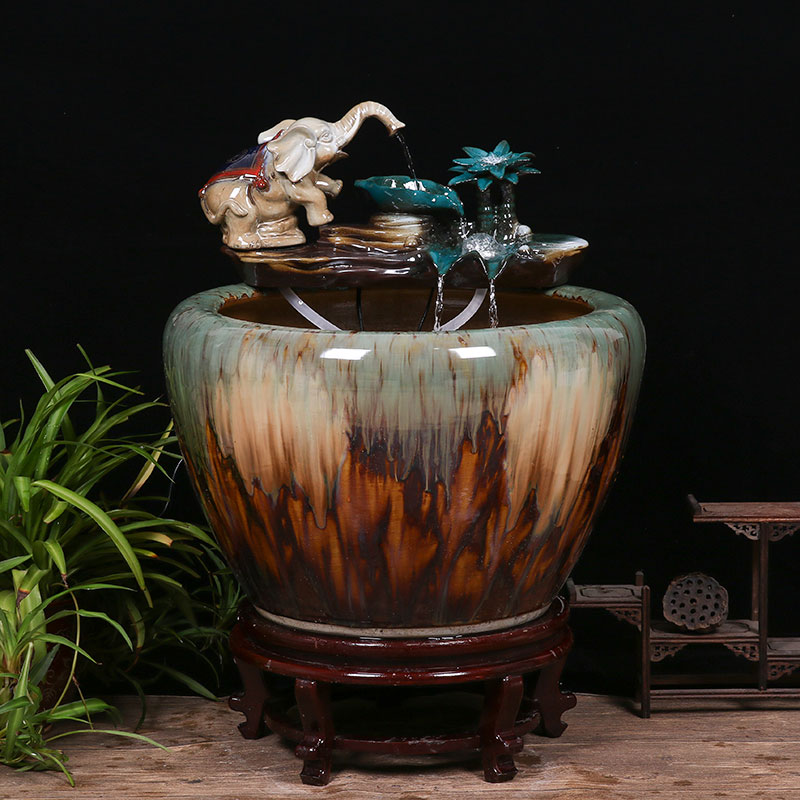 Jingdezhen ceramic goldfish bowl sitting room floor balcony office home furnishing articles circulating water courtyard big fish tank