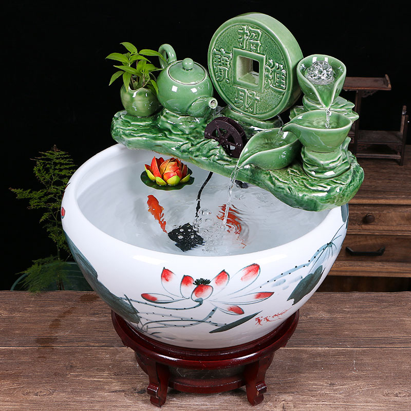 Ceramic aquarium sitting room ground loop water fish tank large office furnishing articles balcony garden lotus basin