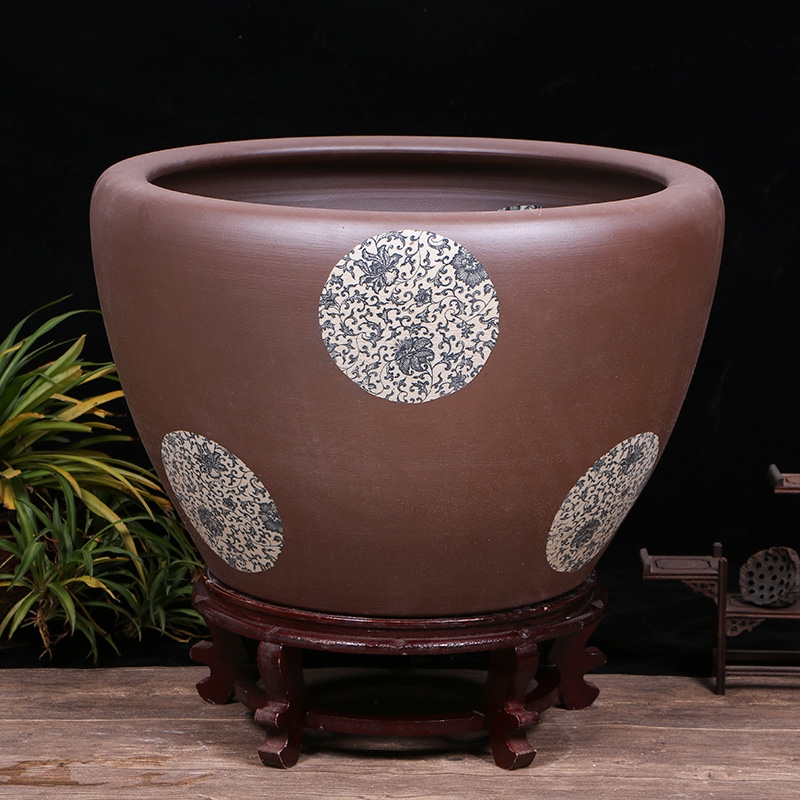 Jingdezhen ceramic aquarium oversized living room furnishing articles to raise the tortoise sleep always LianHe flowers cylinder courtyard home aquarium