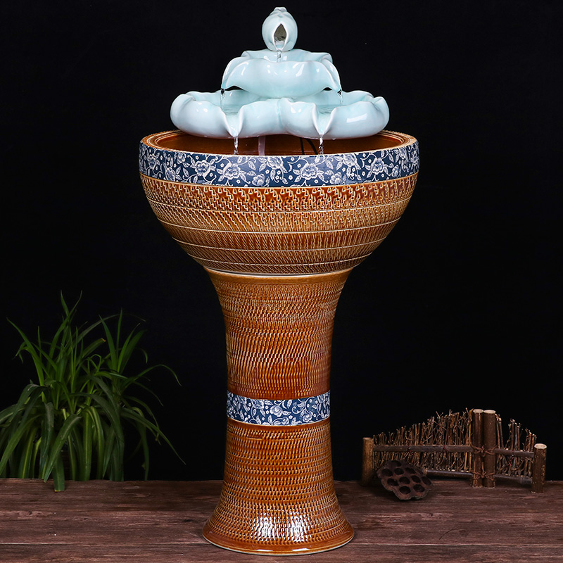 Ceramic floor pillar type tank basin large fish bowl lotus lotus lotus tortoise household gardens furnishing articles