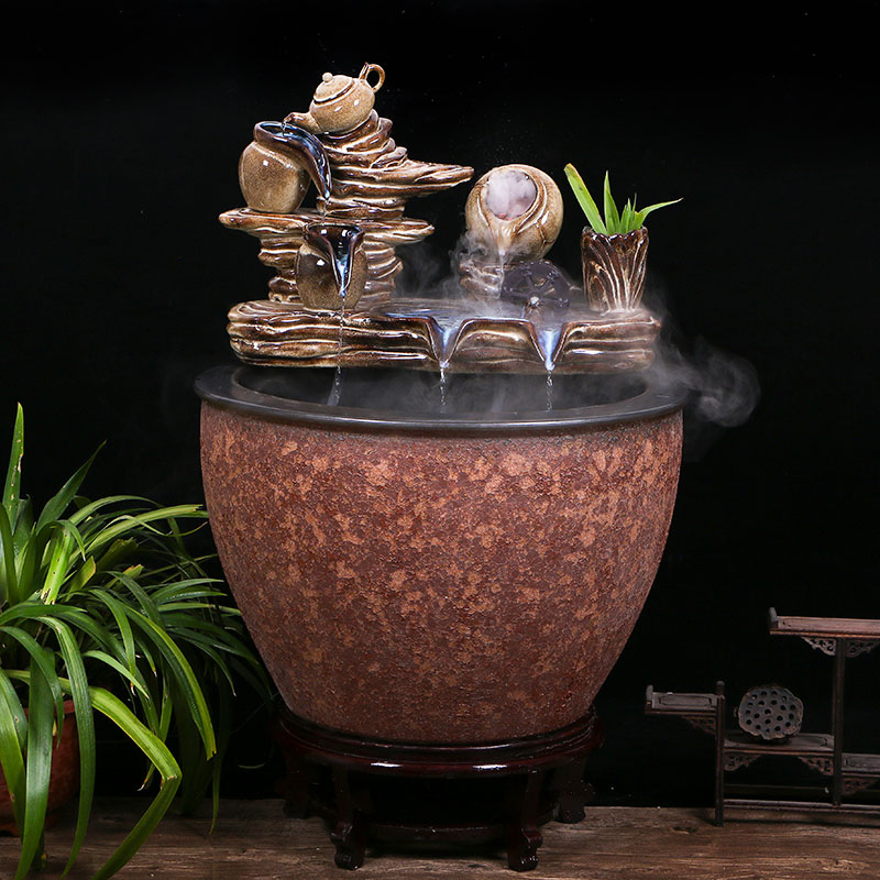 Ceramic tank sitting room ground loop water tank large furnishing articles balcony garden lotus fish bowl