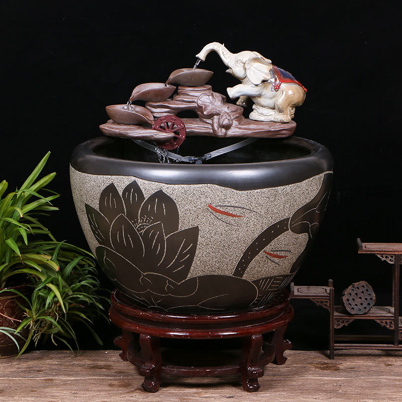 Jingdezhen ceramic goldfish bowl sitting room floor balcony office home furnishing articles circulating water courtyard big fish tank