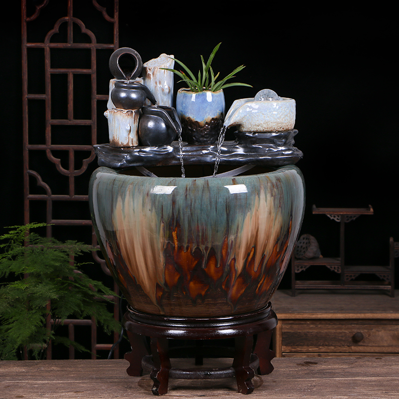 Jingdezhen ceramic big fish tank water turtle sitting room home furnishing articles circulating water tank yard large cylinder cylinder