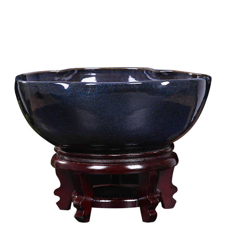 Jingdezhen ceramic aquarium tortoise balcony cylinder large lotus goldfish bowl home sleep lotus special bowl lotus leaf