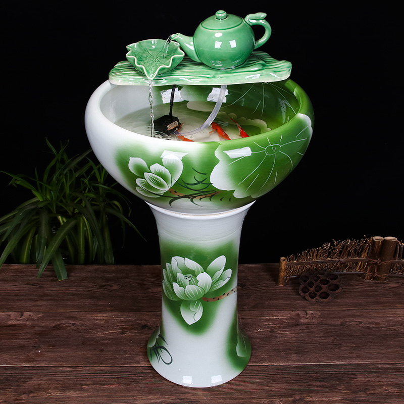 Ceramic floor pillar type tank basin large fish bowl lotus lotus lotus tortoise household gardens furnishing articles