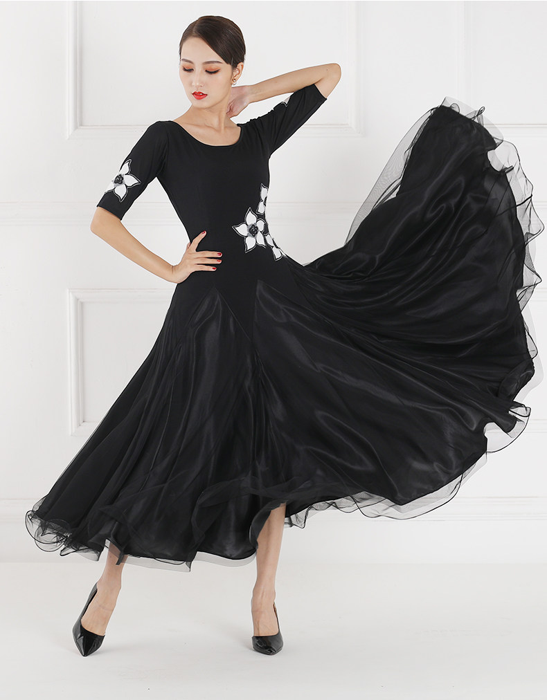 摩登舞裙新国标舞连衣裙练功服长裙演出华尔兹交谊舞服装大摆裙女