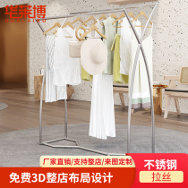 Clothing store display rack stainless steel brushed silver color hanger womens clothing store Zhongdao shelf floor double row display rack