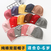 Pure cotton childrens hat newborn baby tire cap spring and autumn windproof cap baby autumn and winter warm knitted hat