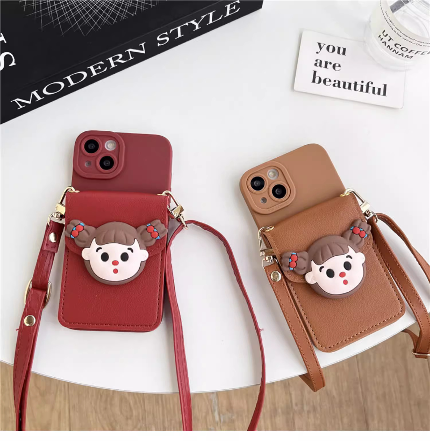 可爱辫子女孩竖款卡包适用opporeno10手机壳a97小众k10a9全包k11x卡通