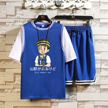 Big boy summer short-sleeved T-shirt 12-15 years old primary and middle school students 13 loose basketball uniform Big Boy quick-dry sports suit