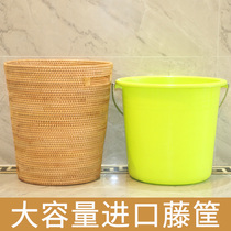 Vietnam clothes storage basket rattan with lid household toilet bucket put clothes round frame dirty clothes Lou storage Blue
