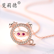 Piggy necklace female sterling silver born year transport choker fashion zodiac pendant cute jewelry for girlfriend gift