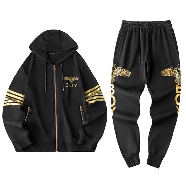 Boy sweater suit men's tide brand spring and autumn 2020 new hooded plus velvet two-piece sports and leisure men's clothing Boy sweater suit men's tide brand spring and autumn 2020 new hooded plus velvet two-piece sports and leisure men's clothing