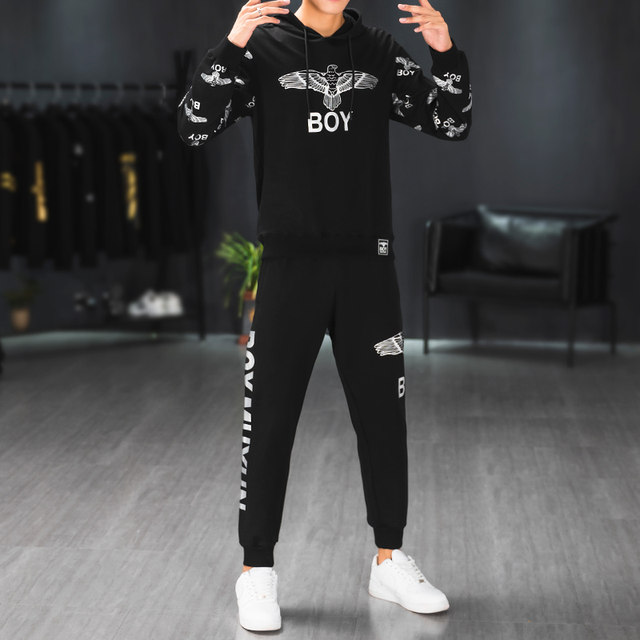 boy hooded sweater suit men's spring 2020 new tide brand casual plus velvet two-piece sports men's clothing boy hooded sweater suit men's spring 2020 new tide brand casual plus velvet two-piece sports men's clothing