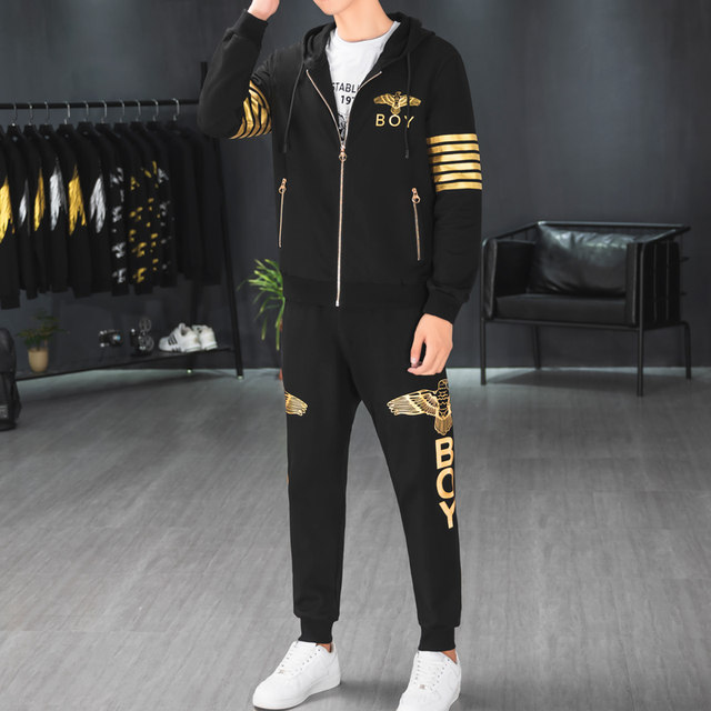 Boy sweater suit men's tide brand spring and autumn 2020 new hooded plus velvet two-piece sports and leisure men's clothing Boy sweater suit men's tide brand spring and autumn 2020 new hooded plus velvet two-piece sports and leisure men's clothing