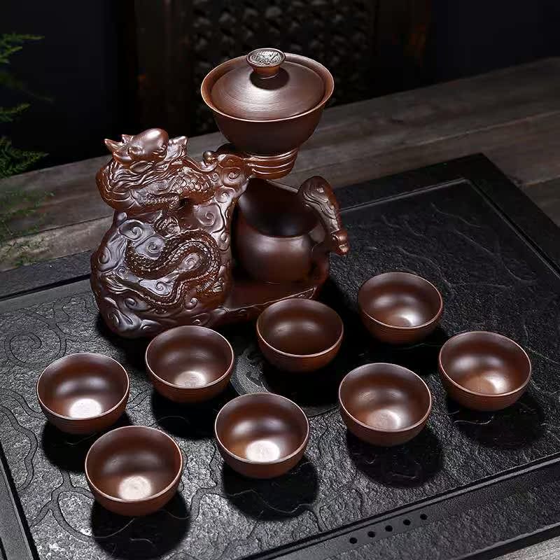 Firewood fortunes half automatic kung fu tea set purple ceramic household lazy stone mill make tea