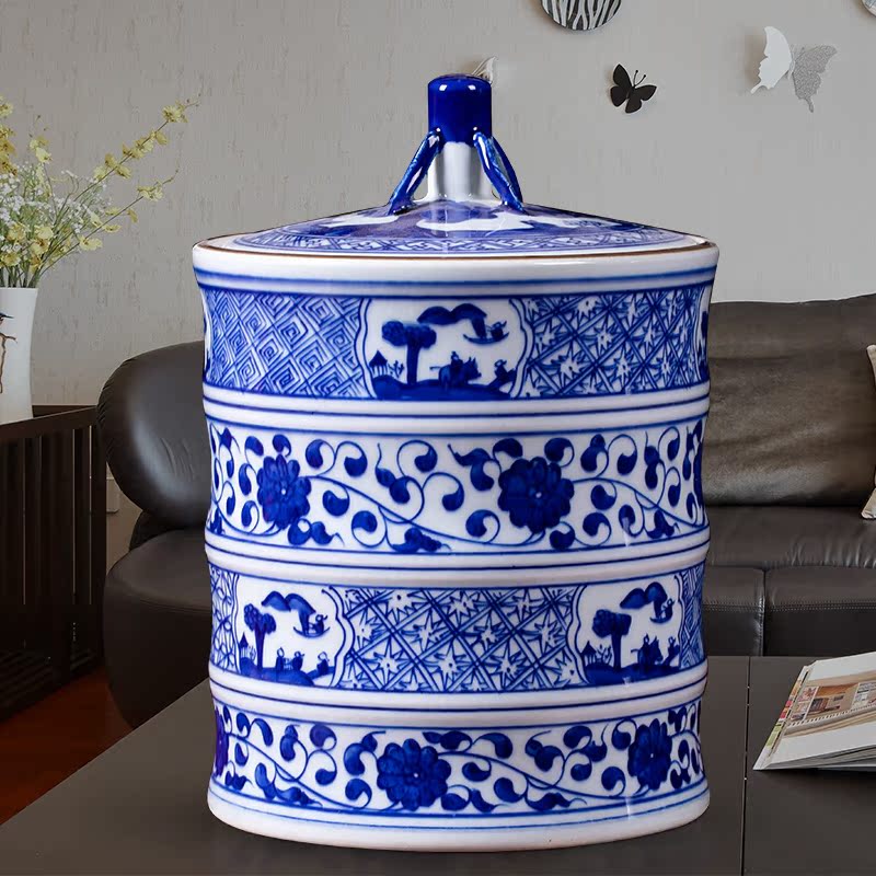 Blue and white porcelain of jingdezhen ceramics storage tank with cover caddy fixings archaize sitting room of Chinese style household TV ark, furnishing articles