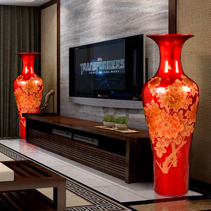 Jingdezhen ceramic large vases, crystal glaze peony flowers prosperous heavy TV ark, sitting room, the opened hotel furnishing articles