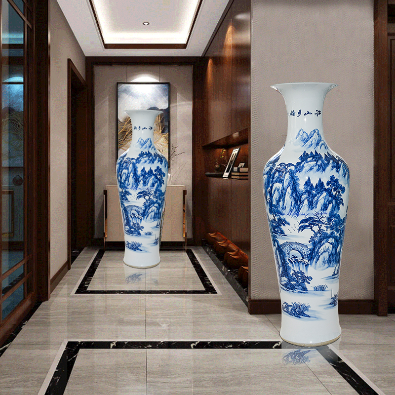 Jingdezhen ceramic big vase furnishing articles hand - made hotel opening office Chinese blue and white porcelain flower arrangement sitting room adornment