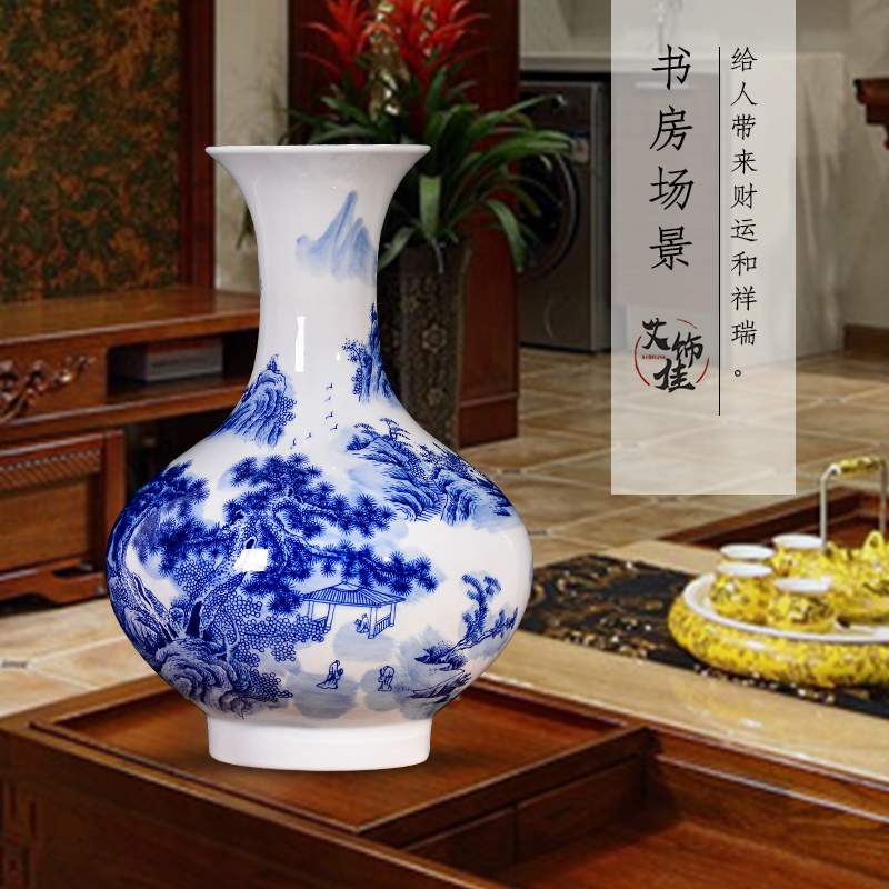 Jingdezhen blue and white porcelain ceramic vase sitting room porch landscape of modern household contracted place decorative arts and crafts