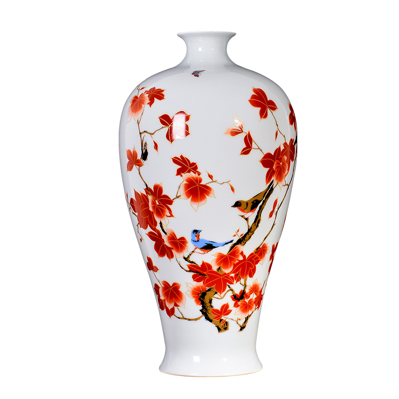 Jingdezhen ceramics maple leaf powder enamel of autumn large vases, home sitting room porch TV ark adornment furnishing articles