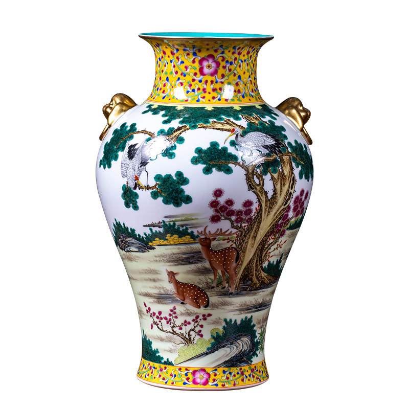 Jingdezhen ceramic colored enamel antique vase Chinese style restoring ancient ways household adornment study living room TV cabinet handicraft