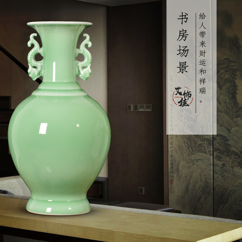 Jingdezhen ceramics archaize shadow blue glaze flower arranging ears vase Chinese style living room TV ark adornment furnishing articles