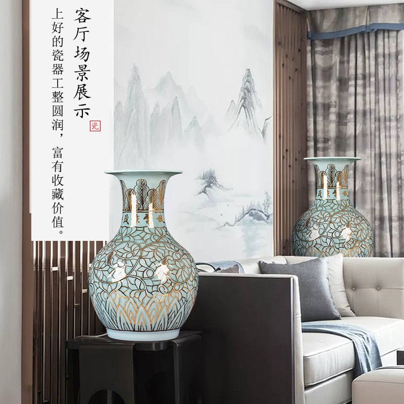 Jingdezhen ceramics hand - made shadow light green glair see vases, new Chinese style key-2 luxury living room decoration floor large - sized furnishing articles