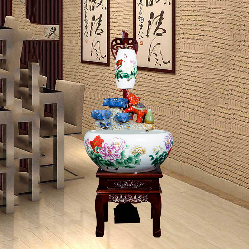 Jingdezhen ceramic aquarium with lamp ornamental fish bowl sitting room circulating water filter rockery fountain water crafts