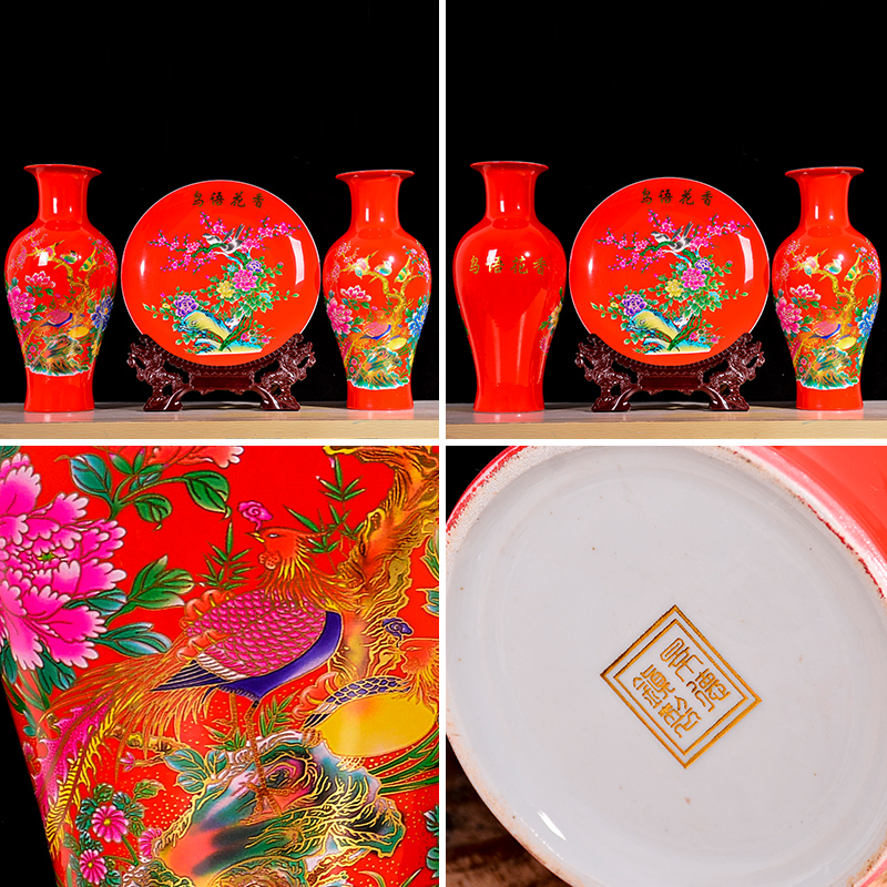 Jingdezhen ceramics charactizing a three - piece vases, flower arranging decorate the sitting room TV ark, crafts