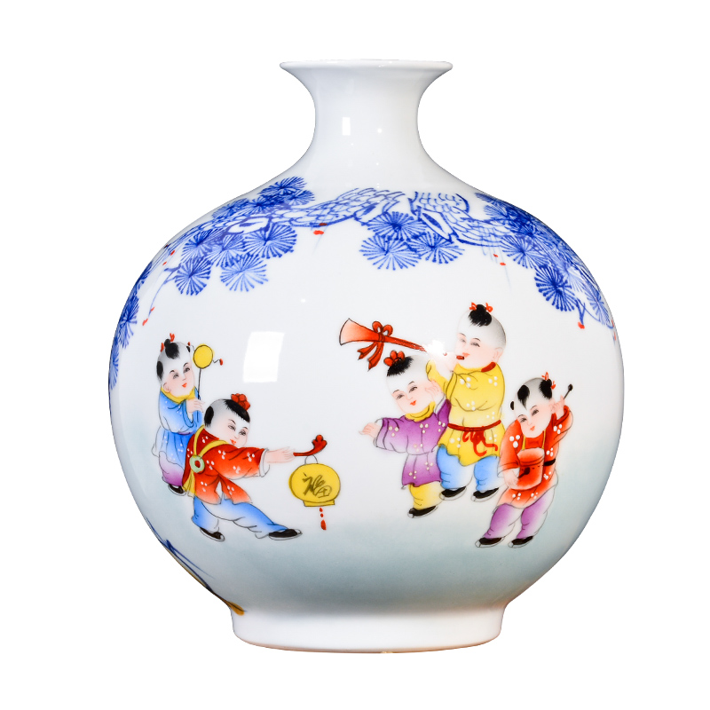 Jingdezhen ceramic hand - made lad merrily merrily vases, new Chinese style living room TV cabinet decoration handicraft furnishing articles