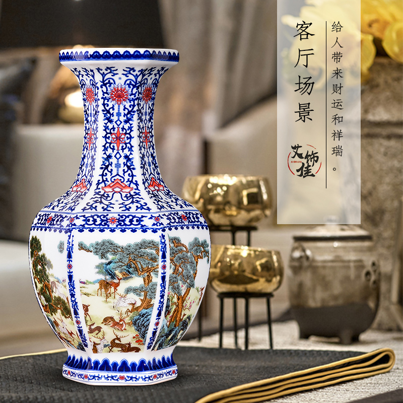 The deer figure of blue and white porcelain vase Chinese style classical jingdezhen ceramics home sitting room TV ark adornment furnishing articles